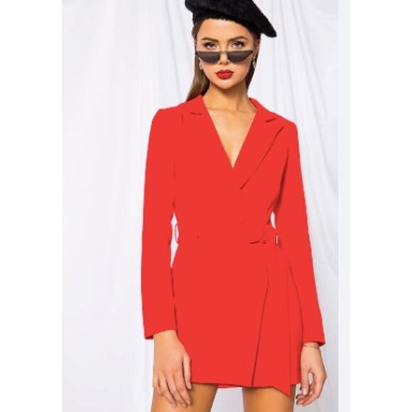 Superdown Red Joan Long Sleeve Blazer Mini Dress Size S